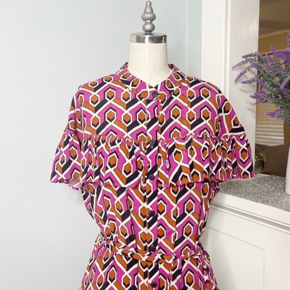 Anthropologie Corey Lynn Calter Annabel Pink Ruffle Shirt Dress Maxi Small - Picture 6 of 15